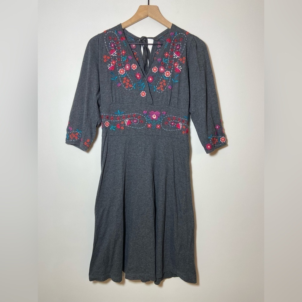 Johnny Was JW Embroidered V-neck Long Sleeve Floral Dress Size S Small